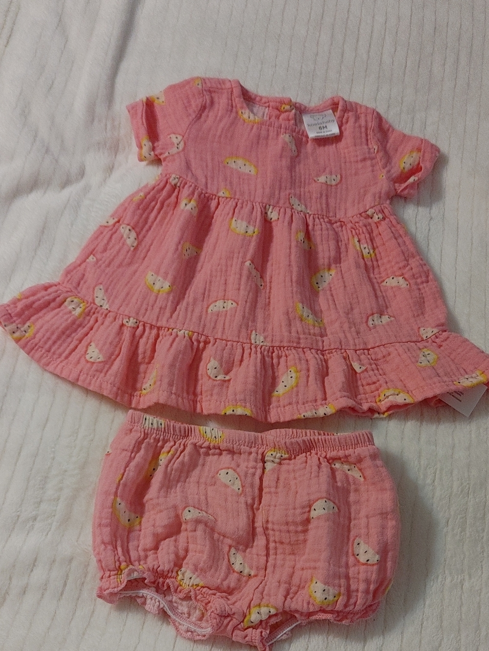 Koala Kids Pink Ruffle Dress & Bloomers Set with Lemon Print